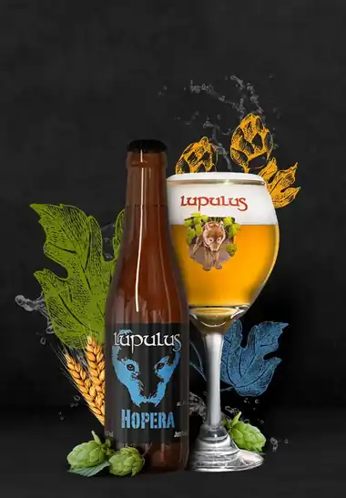 Montage publicitaire pour la bi&egrave;re Lupulus Hopera