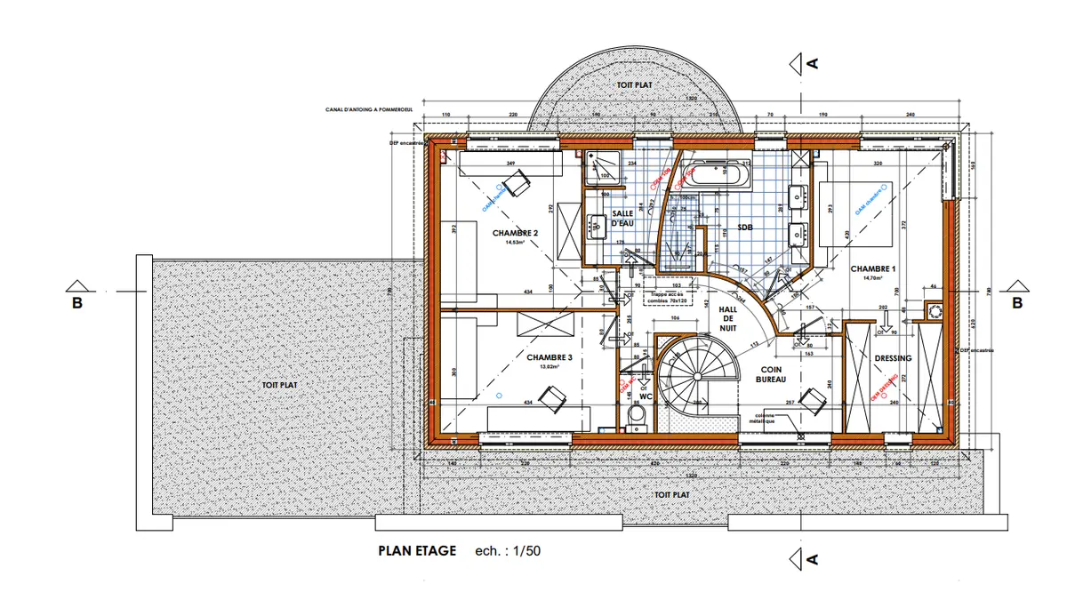 Plan d'étage utilisé comme base pour la modélisation de la villa