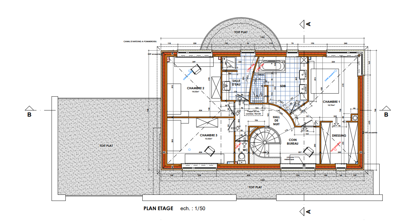 Plan d'étage utilisé comme base pour la modélisation de la villa