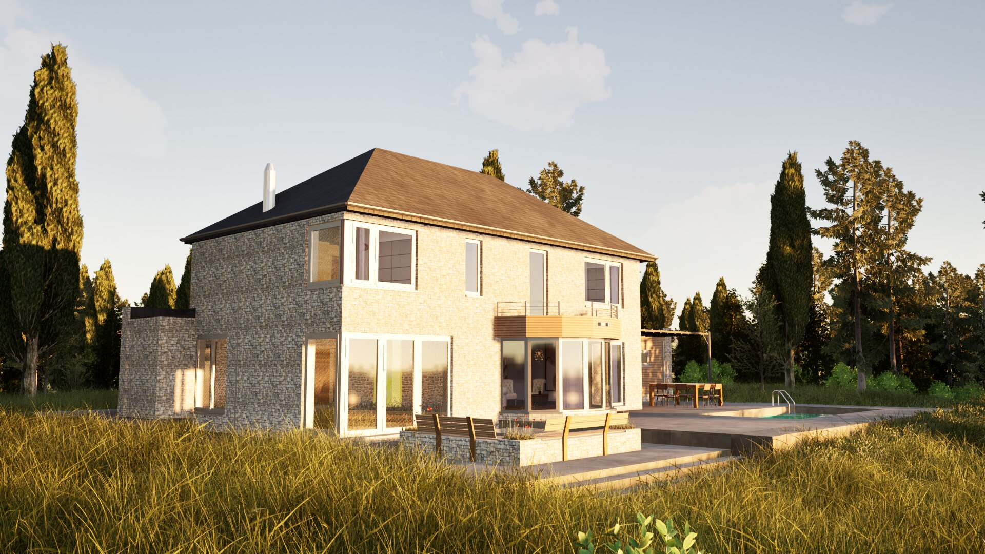 Rendu 3D architectural d'une villa à façade